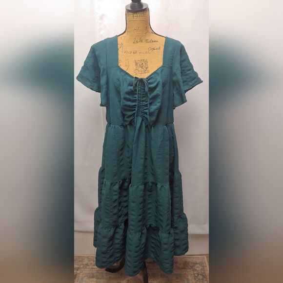 Bloomchic Plain Ruched Drawstring Ruffle Tiered Dress w Pockets Sz 18-20… - Picture 1 of 14